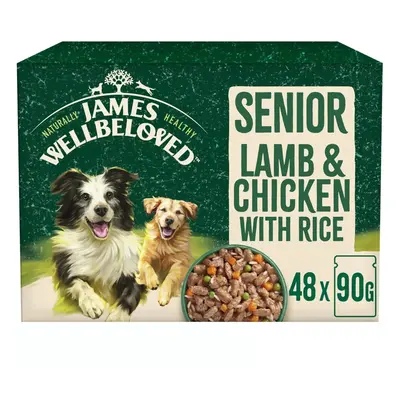 48 x 90g James Wellbeloved Senior Wet Dog Food Lamb & Chicken in Gravy Pouch