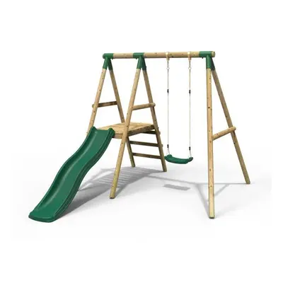 Rebo Apollo Wooden Garden Swing Set with Platform and Slide - Green