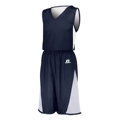 Russell 5R6DLM.NWH.2XL Adult Undivided Single Ply Reversible Shorts, Navy & White - 2XL