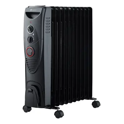 PureMate 2500W Oil Filled Radiator - Fin Portable Electric Heater - Black