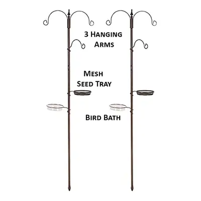 2x Bird Feeding Station, Arm Feeder with Water Dish & Mesh Seed Tray