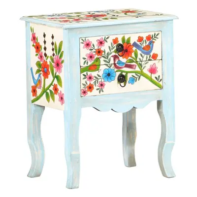 vidaXL Solid Mango Wood Hand Painted Bedside Cabinet Nightstand Furniture