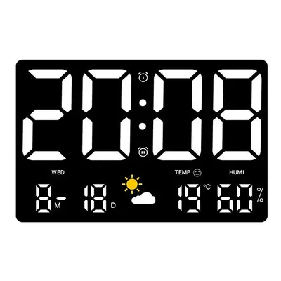 (White light) Large Digital Wall Clock with LED Display, Remote Control, Auto Brightness, Temper