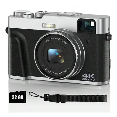 4K Digital Camera, 48MP Vlogging Camera with 32GB SD Card, LED Flash, Autofocus, 16X Zoom, Batte