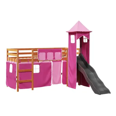 (brown and pink, x cm) vidaXL Kids' Loft Bed with Tower Children Bed Frame Bunk Bed Solid Wood P