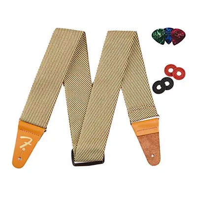 Fender Premium Guitar Strap - Vintage Tweed Bundle with Red Strap Bloc