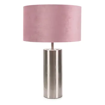 ValueLights Lexy Blush Velvet Shade & Chrome Dimmer Touch Table Lamp