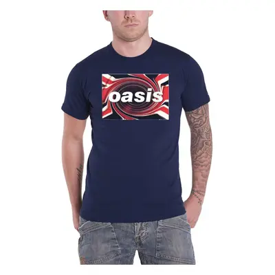 (M, Blue) Oasis T Shirt Union Jack Classic Band Logo new Official Mens Blue