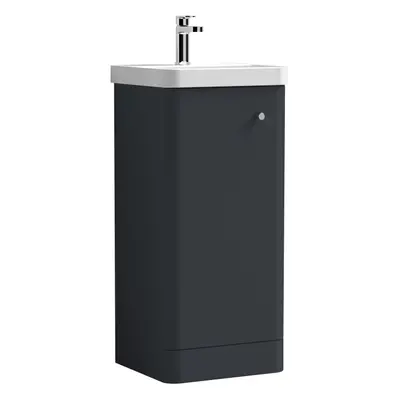 Floor Standing Door Vanity Unit with Ceramic Basin - 400mm - Soft Black