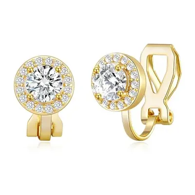 Philip Jones Gold Plated Round Halo Clip On Earrings Created with Zircondia? Crystals