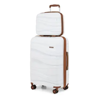 (Cream, 14/20 inch) One Or Four Pieces Lightweight PP Hard Shell Suitcase With TSA Lock