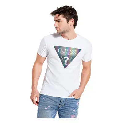 GUESS mens Crewneck Short Sleeve Color Shades Tee T Shirt True White