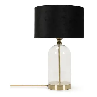 Glass and Gold Metal Bedside Table Lamp with Black Velvet Shade Light