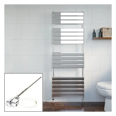 Bathroom x 600mm Thermostatic Heated Towel Rail Chrome Flat Panel Dual Fuel