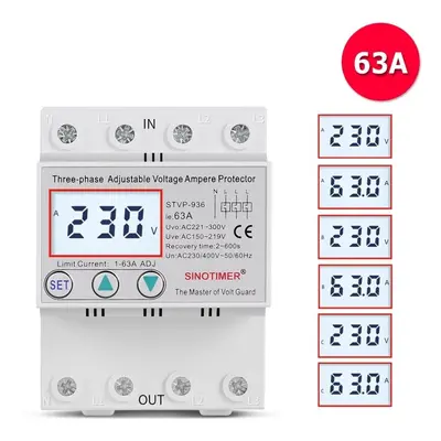 (63A) Multifunctional Over Under Voltage and Over Current Protection Device Automatic Recovery V