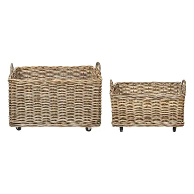 Set of Rattan Boxes with Wheels Light KITIM