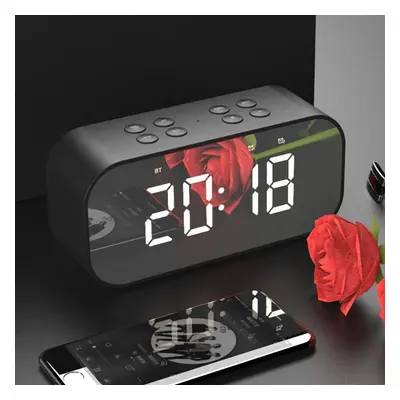 (Black) Wireless Bluetooth 5.0 Speaker Double Alarm Clock FM Radio Hi-Fi Music Column Subwoofer 