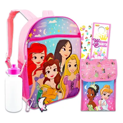 Disney Princess School Backpack With Lunch Box For Girls Kids ~ Pc Bundle With 16"" Princess Sch