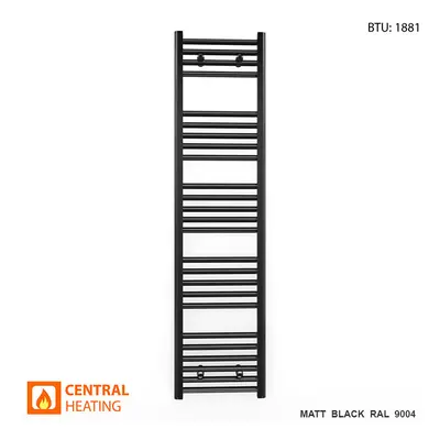 (Black Straight Valves, x 1400mm (BTU: 1881)) 350mm Wide Black Towel Rail Radiator With Valves