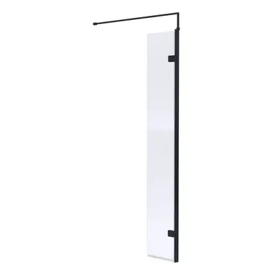 Wetroom 8mm Toughened Safety Glass Hinged Return Screen and Support Bar - 300mm x 1850mm - Satin