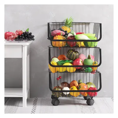 (3 Tier) Kitchen Trolley Fruit Vegetable Holder Storage Basket Rack