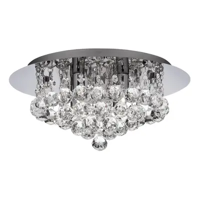 Modern Chrome Crystal Flush Light With Round Drops