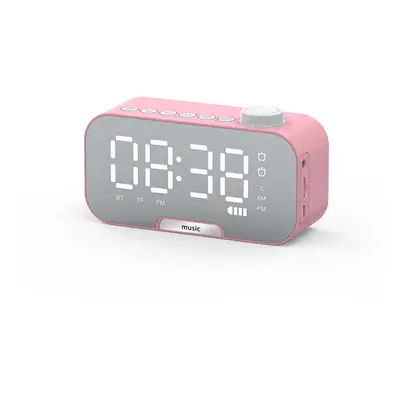 (Pink) Alarm Clock Wireless Bluetooth Speaker Portable Mini Mirror Alarm Clock Hi-Fi Support TF 