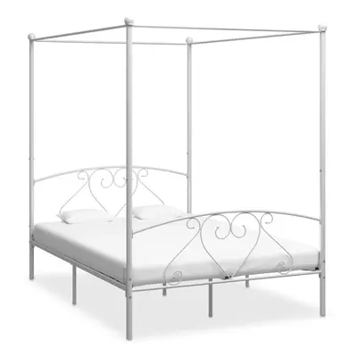 vidaXL Canopy Bed Frame White Metal 160x200cm Double Base Bedroom Furniture