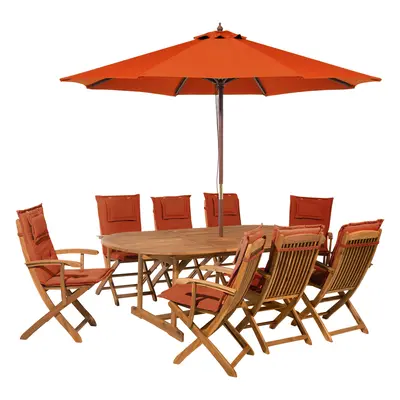 Garden Dining Set Seater MAUI with Parasol Acacia Wood Dark Red