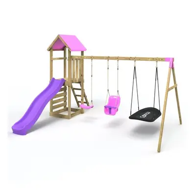 (Snowdon Pink) Rebo Adventure Wooden Climbing Frame, Swing Set and Slide