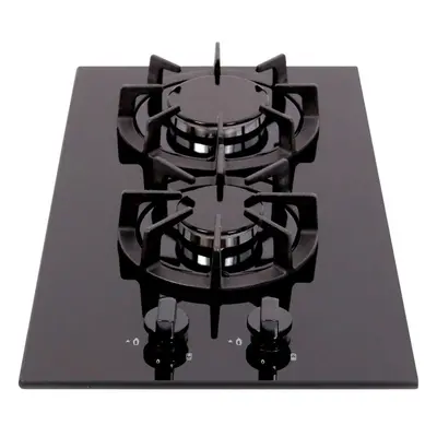 SIA BGH30BL 30cm Black Gas On Glass Domino Hob With Cast Iron Stands And LPG Kit