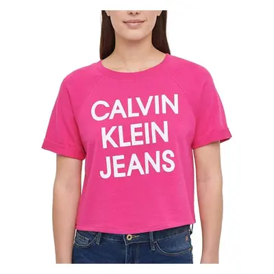 Calvin Klein Jeans Womens French Terry Logo Crop Top (Beetroot Medium