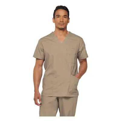 Dickies Men's Plus Size Tall V-Neck Scrub Double Chest Pocket Top Kha