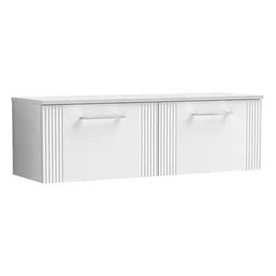 Retro Drawer Wall Hung Vanity Unit with Colour Coordinating Worktop - 1200mm - Satin White - Bal