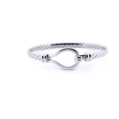 Jewelco London Ladies Rhodium Plated Sterling Silver Rope Stirrup Hook Noose Loop 4mm Bangle Bra