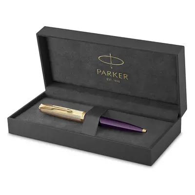 Parker Deluxe Ballpoint Pen with Plum Barrel and Gold-Plated Attributes Medium Tip in Carat Gold