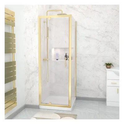 Nes Home Brushed Brass x 700mm Pivot Door Shower Enclosure Panel & Tray Set