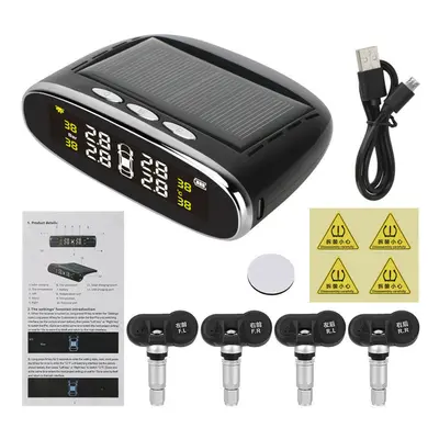 (Internal) Solar Power TPMS Temperature Alert LCD Display Car Tire Pressure Alarm Monitor System