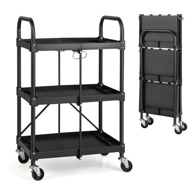 3-Tier Folding Trolley Cart Portable Utility Heavy Duty Tool Cart Dark