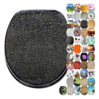 (Glittering Black) Soft Close Toilet Seat, Wide Choice of Black Toilet Seats, Stable Hinges, Eas