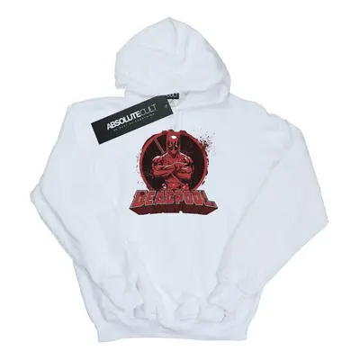 (S, White) Marvel Mens Deadpool Crossed Arms Logo Hoodie