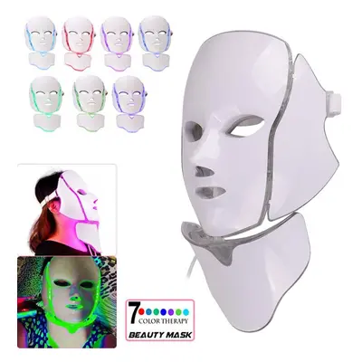 7 LED Photon Face Mask Neck Rejuvenation Photon Light Therapy Wrinkles Anti aging