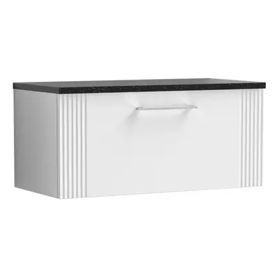 Retro Drawer Wall Hung Vanity Unit with Sparkling Black Laminate Worktop - 800mm - Satin White -