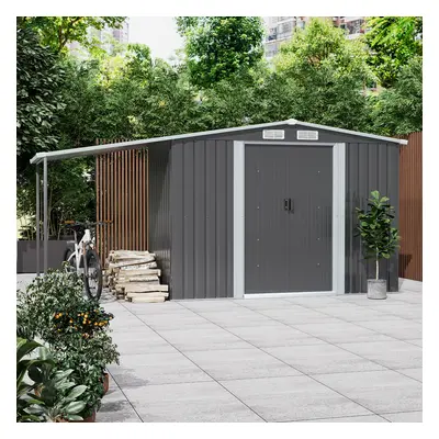 8 x ft Dark Grey Metal Shed with door Garden Storage Shed with Awning