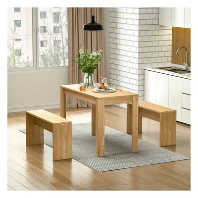 (Wood) Modern Dining Room Table and Benches Set Piece