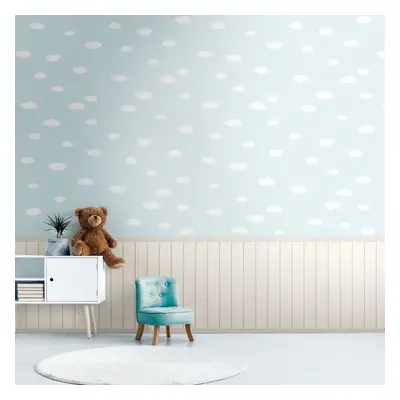 (Blue/White) Clouds Wood Slats Vinyl Wallpaper AS Creation