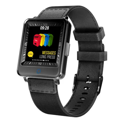 (Black-leather) Two-layer Screen Low Power Heart Rate Sports Mode Bluetooth Music Business Smart