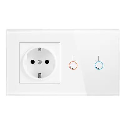 (White) Touch Sensor Switch with Socket Crystal Glass Panel 146*86mm Wall Socket with Light Swit