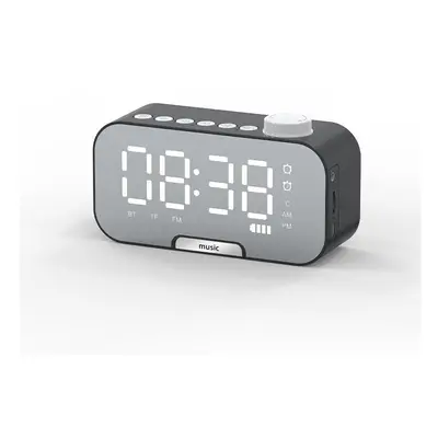 (Black) Alarm Clock Wireless Bluetooth Speaker Portable Mini Mirror Alarm Clock Hi-Fi Support TF