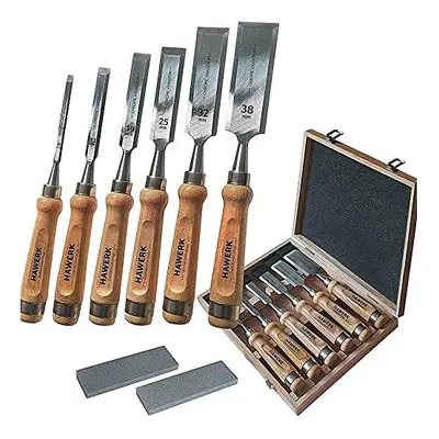 HAWERK Wood Chisel Set - Wood Carving Chisels with Premium Wooden Case - Includes pcs Wood Chise